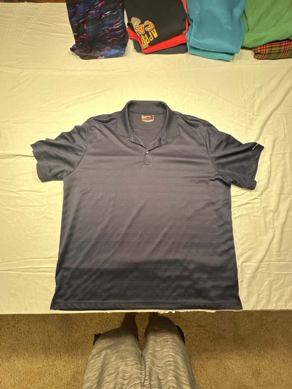 Chaps Golf Stay Dry Men's Navy Blue Striped Performance Polo Shirt